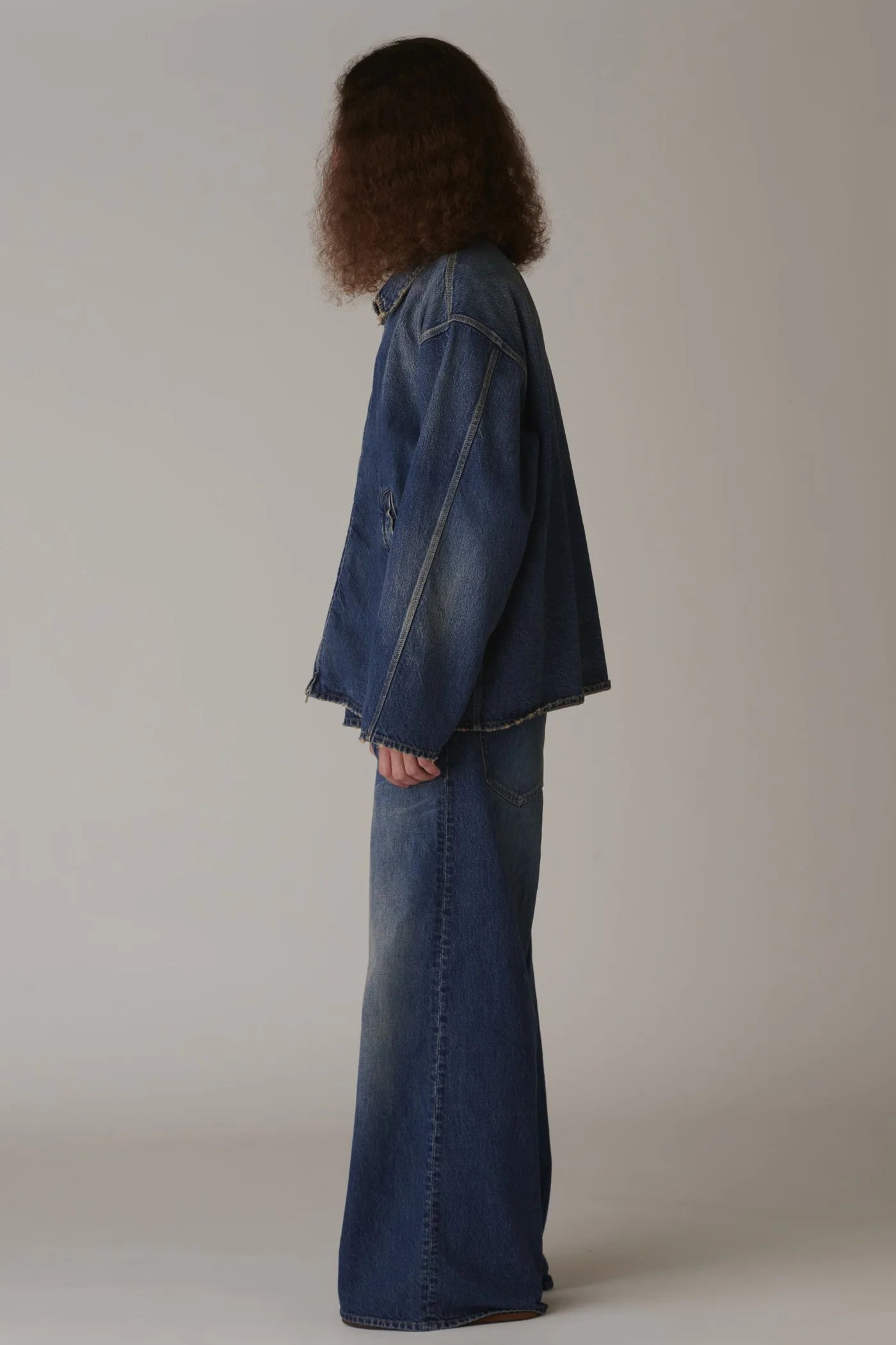 INSCRIRE - Used Denim Zip Up Blouson - DK.BLUE USED