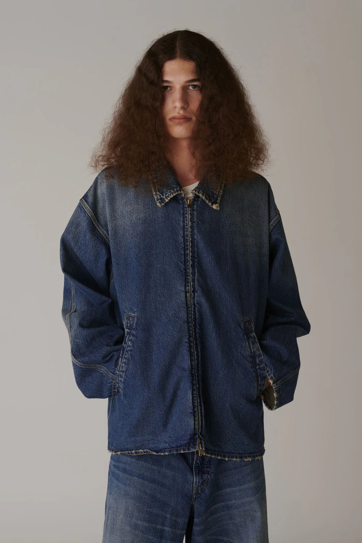 INSCRIRE - Used Denim Zip Up Blouson - DK.BLUE USED – un