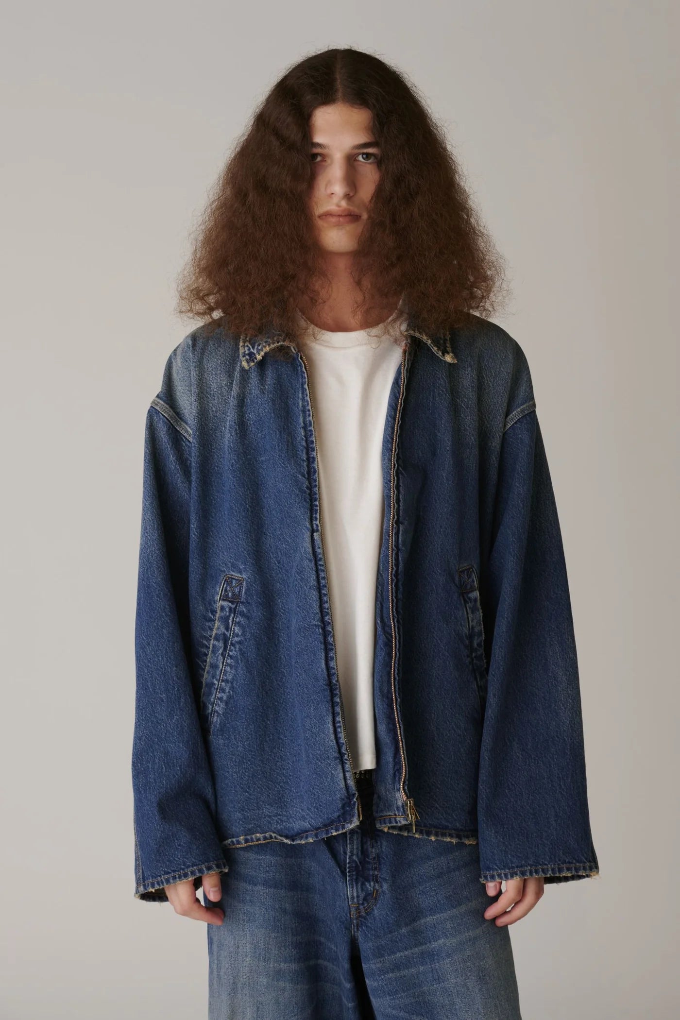 INSCRIRE - Used Denim Zip Up Blouson - DK.BLUE USED