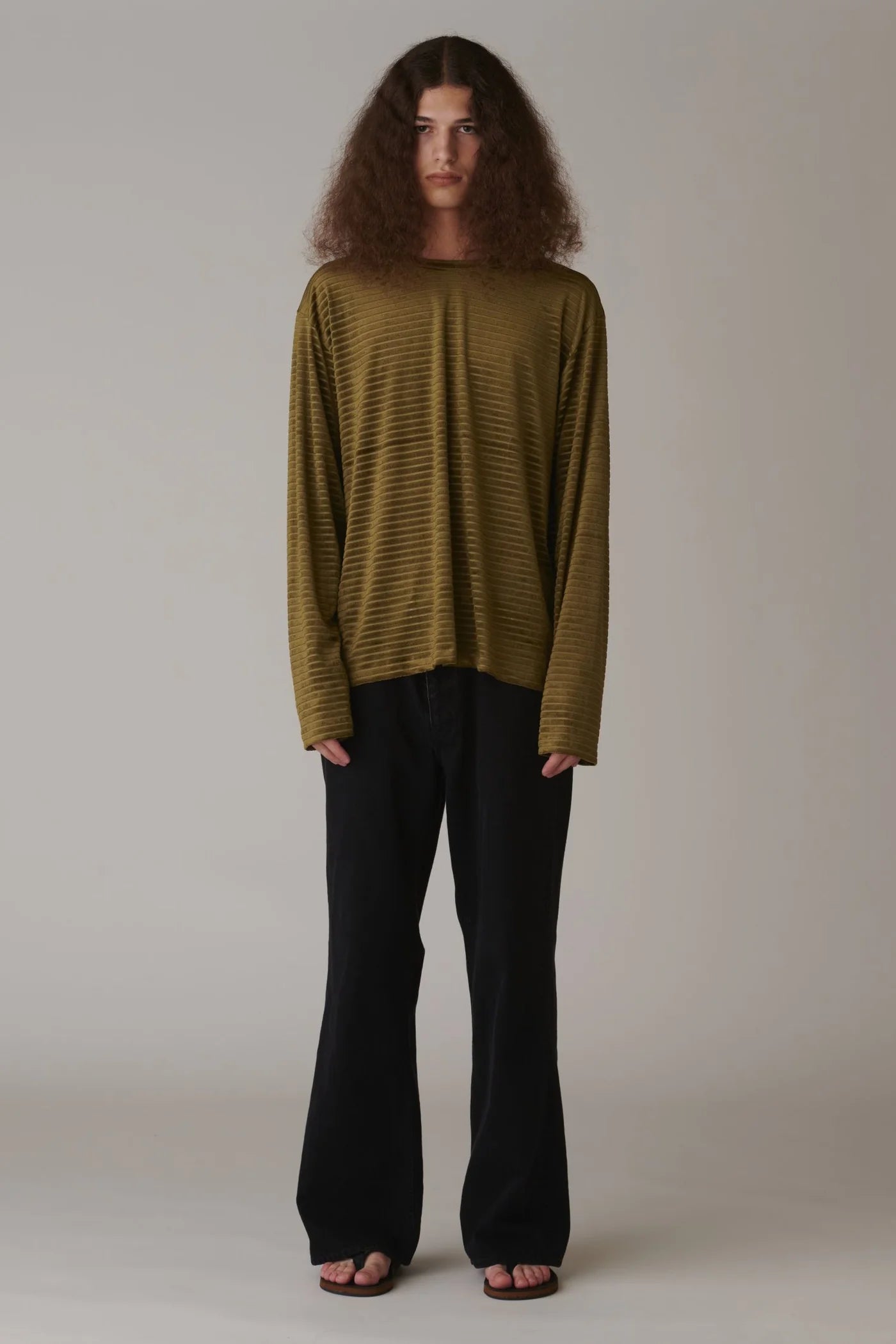 INSCRIRE - Velour Border Long Sleeve Tee - BLUE