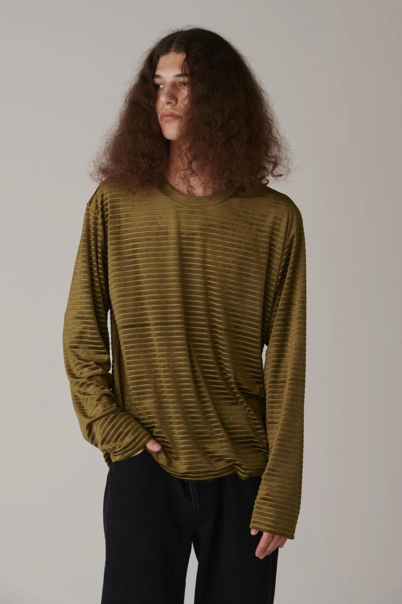 INSCRIRE - Velour Border Long Sleeve Tee - BLUE