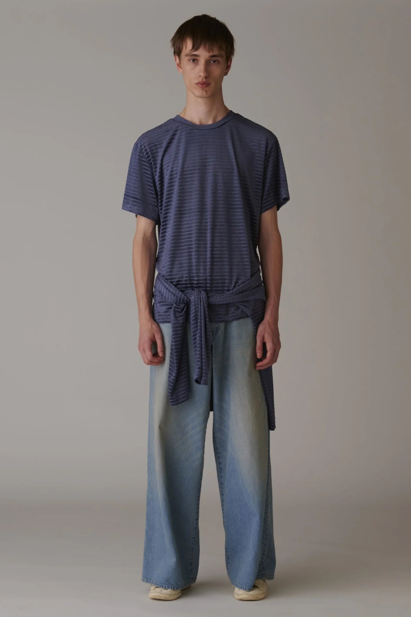 INSCRIRE - Velour Border T-Shirt - BLUE