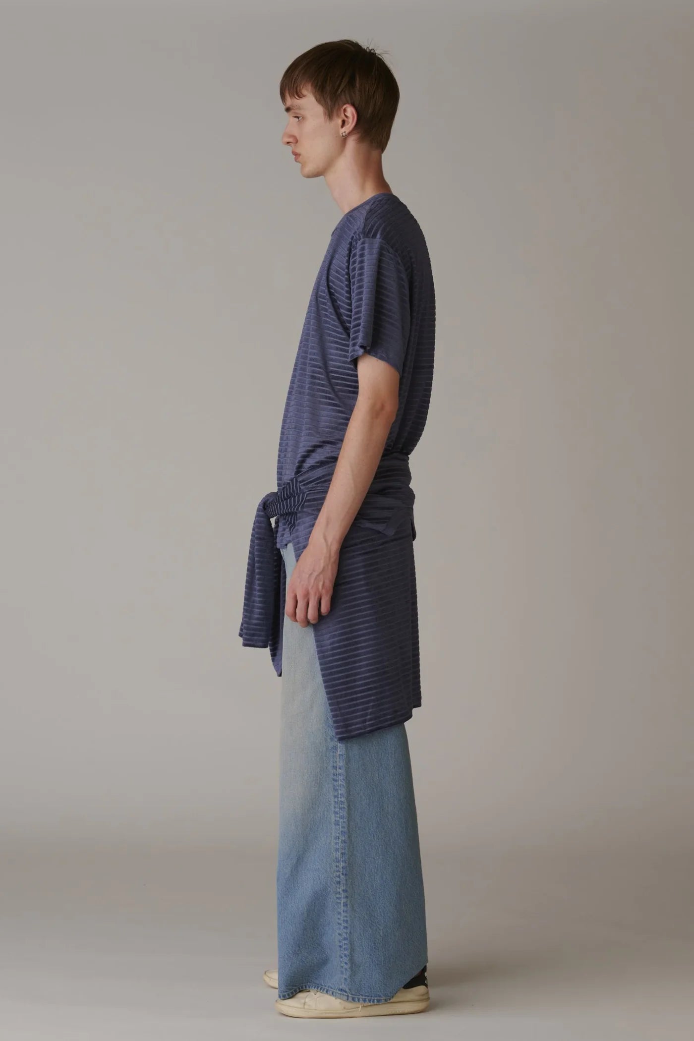 INSCRIRE - Velour Border T-Shirt - BLUE