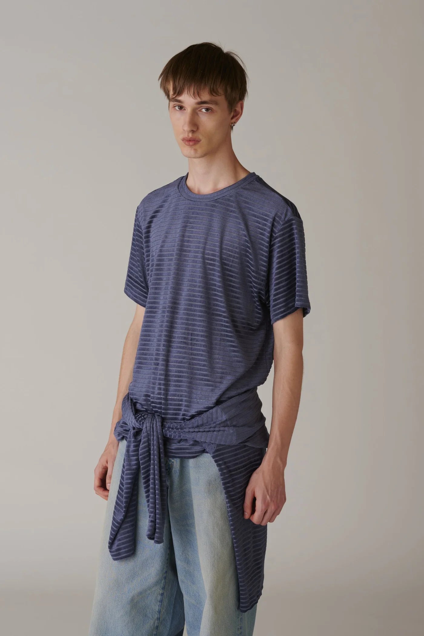 INSCRIRE - Velour Border T-Shirt - BLUE