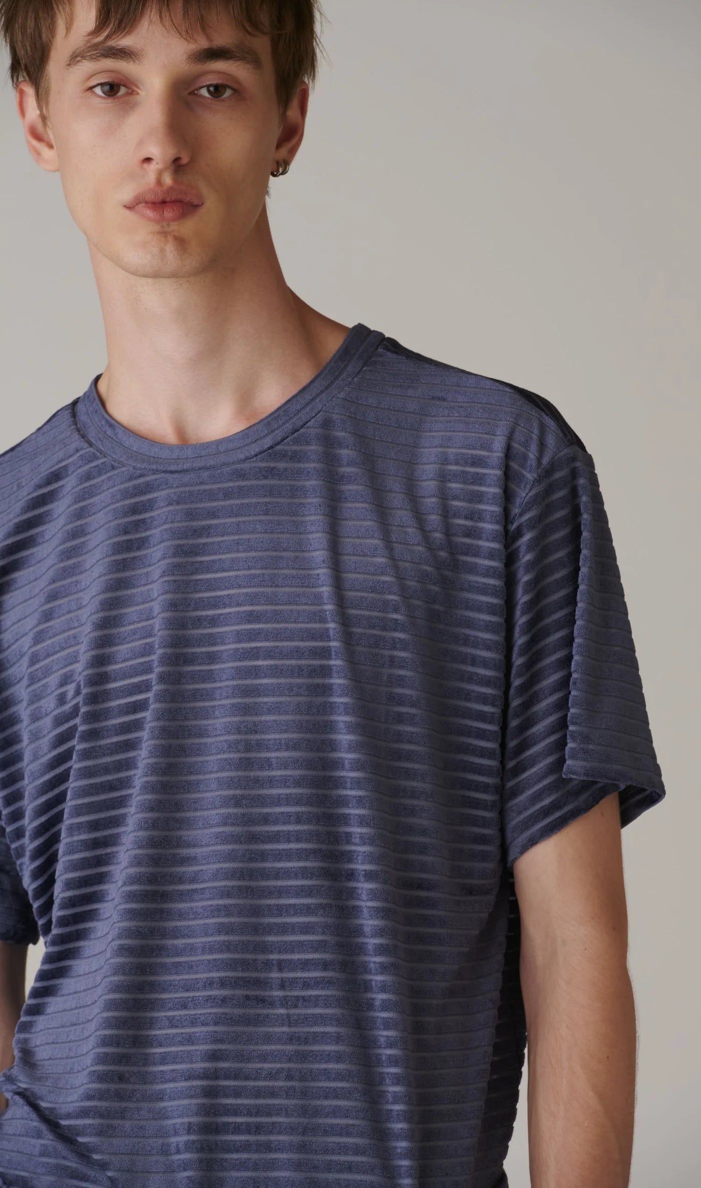 INSCRIRE - Velour Border T-Shirt - BLUE