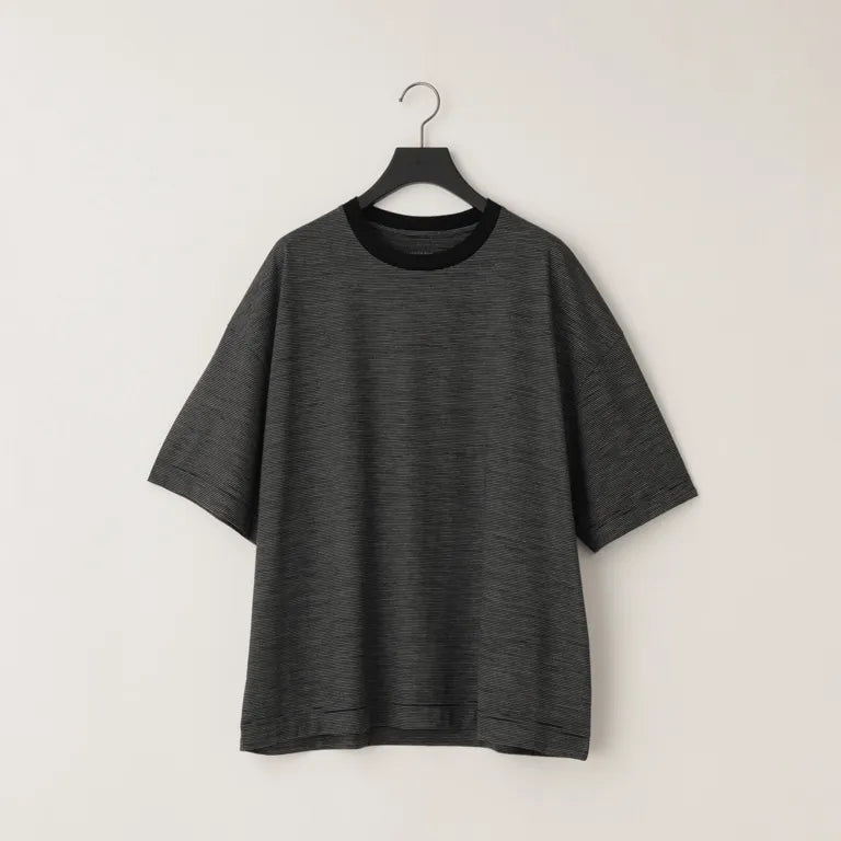KANEMASA PHIL. - 32G Wool Stripe SS Tee - BLACK