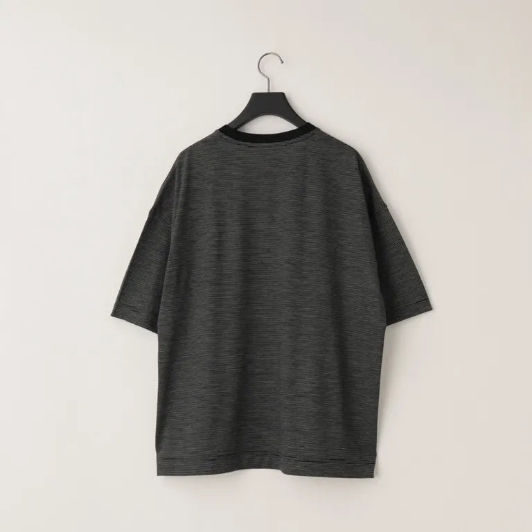 KANEMASA PHIL. - 32G Wool Stripe SS Tee - BLACK