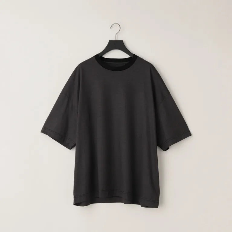 KANEMASA PHIL. - 32G Wool Stripe SS Tee - CHARCOAL