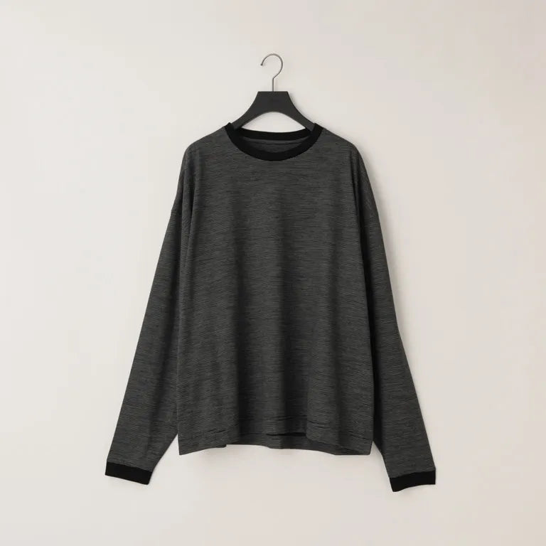 KANEMASA PHIL. - 36G Wool Stripe LS Tee - BLACK