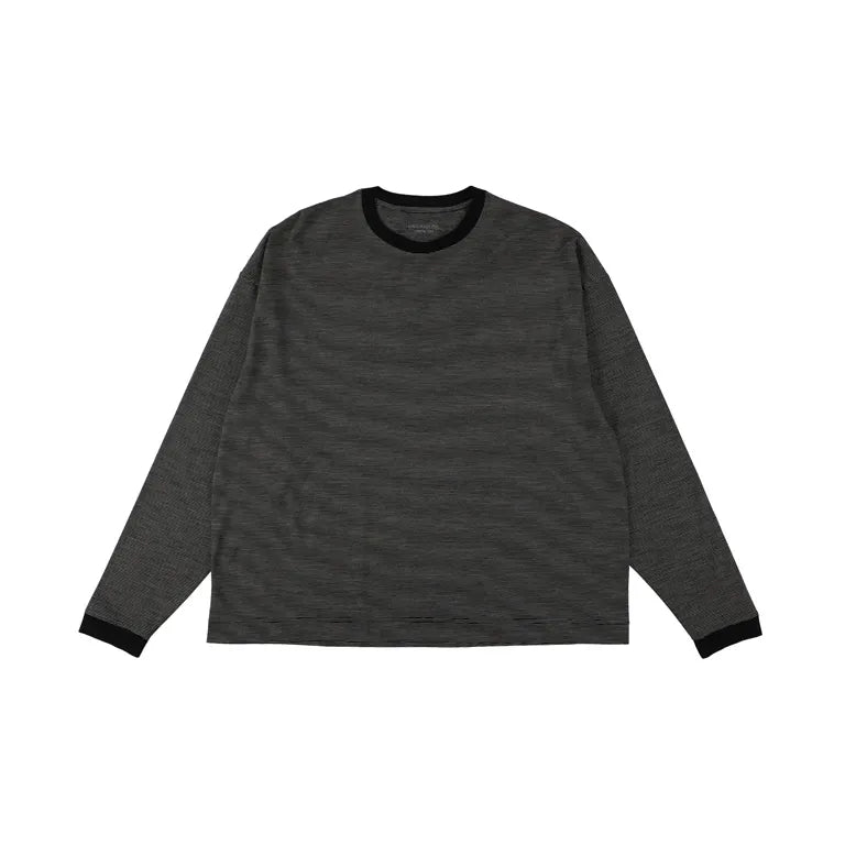 KANEMASA PHIL. - 36G Wool Stripe LS Tee - BLACK