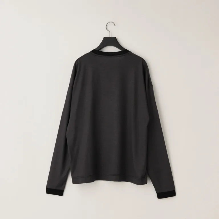 KANEMASA PHIL. - 36G Wool Stripe LS Tee - CHARCOAL