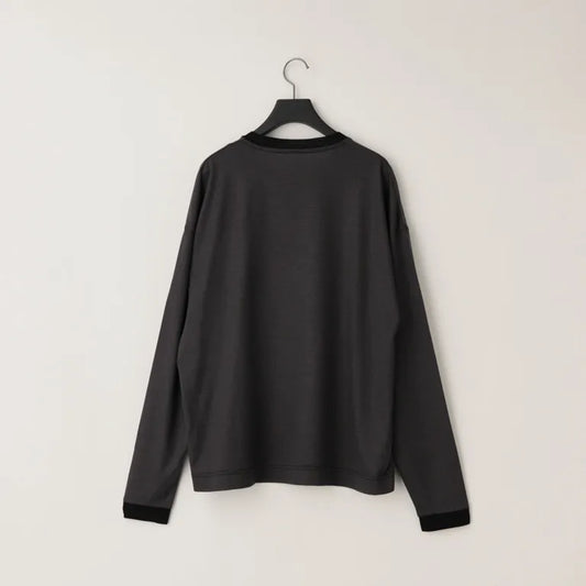 KANEMASA PHIL. - 36G Wool Stripe LS Tee - CHARCOAL