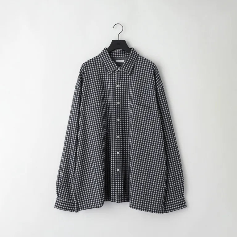 KANEMASA PHIL. - 36G Wool Check Balise Shirt - BLACK WHITE