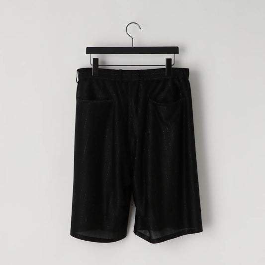 KANEMASA PHIL. - 28G Silk Ramie Glittery Stripe Tuck Easy Shorts - BLACK