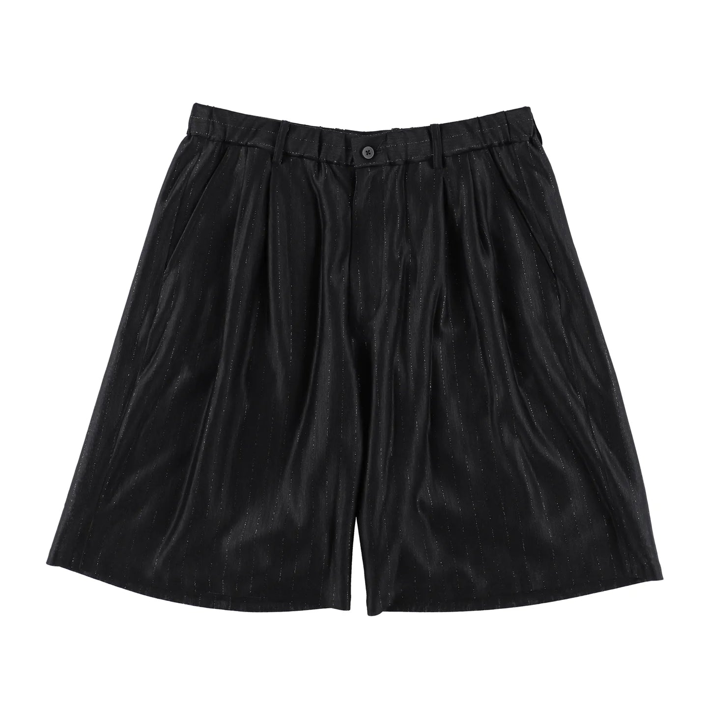 KANEMASA PHIL. - 28G Silk Ramie Glittery Stripe Tuck Easy Shorts - BLACK