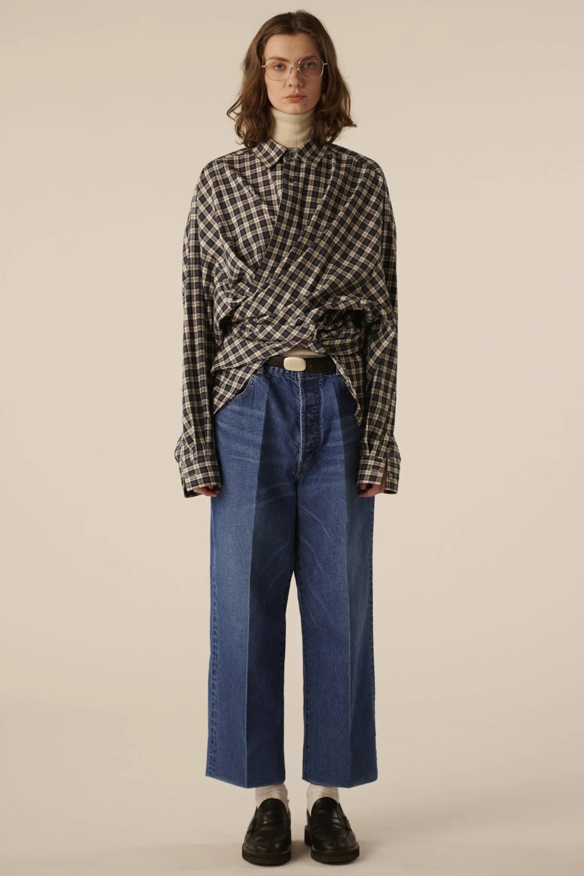 INSCRIRE - Check Wrap Shirt - BLUE GREEN × WHITE