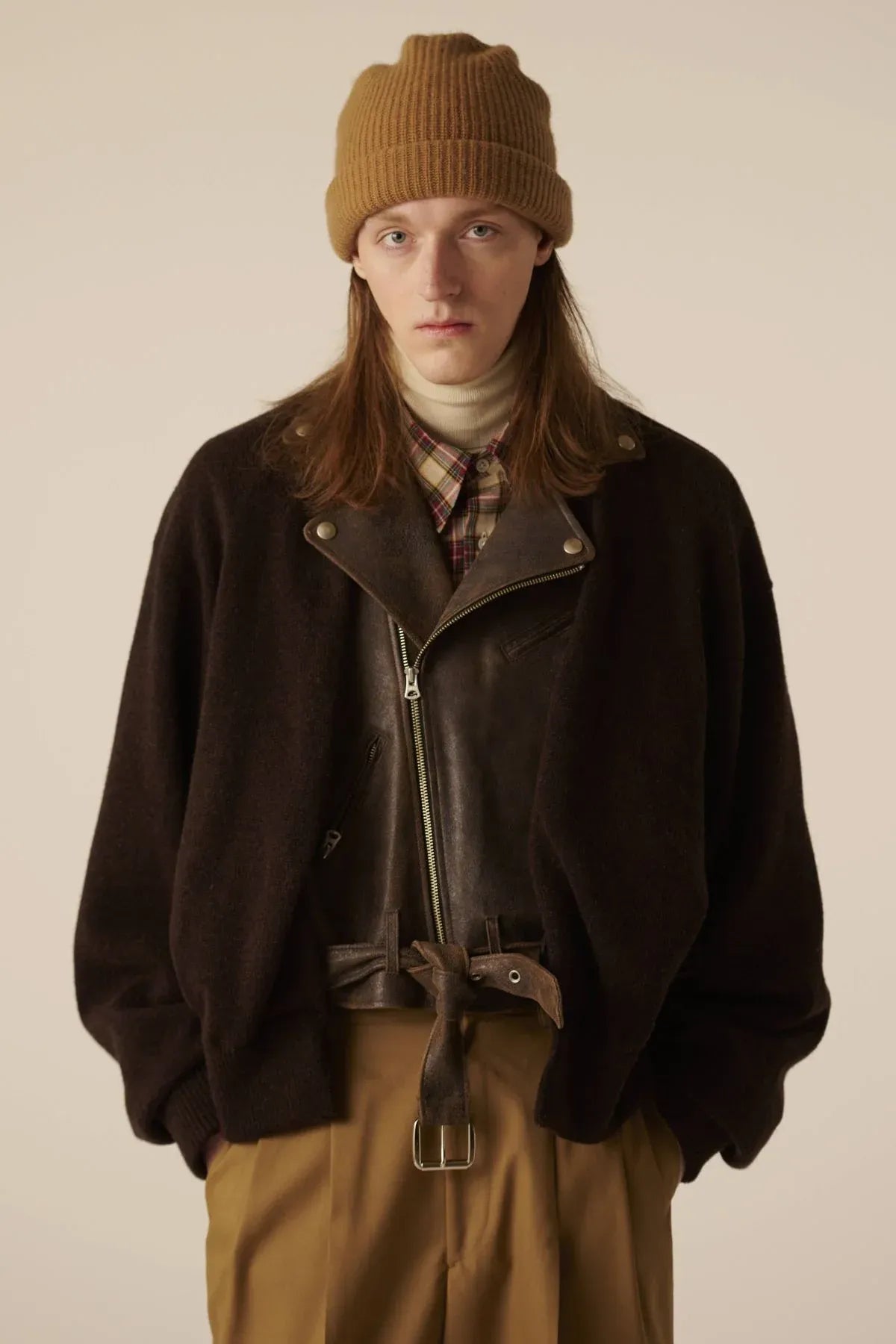 INSCRIRE - Riders Layerd Cardigan - BROWN USED × BROWN