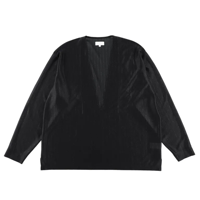 KANEMASA PHIL. - 28G Silk Ramie Glittery Stripe LS Tee - BLACK