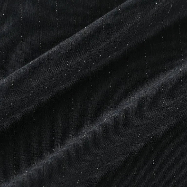 KANEMASA PHIL. - 28G Silk Ramie Glittery Stripe LS Tee - BLACK