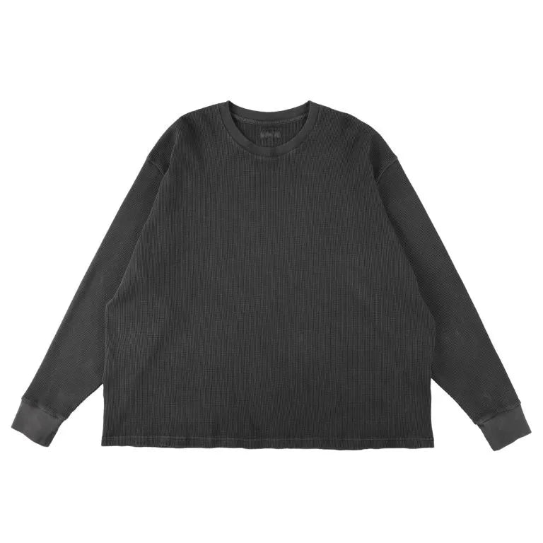 KANEMASA PHIL. - 18G Garment Dye Waffle - CHARCOAL PIGMENT