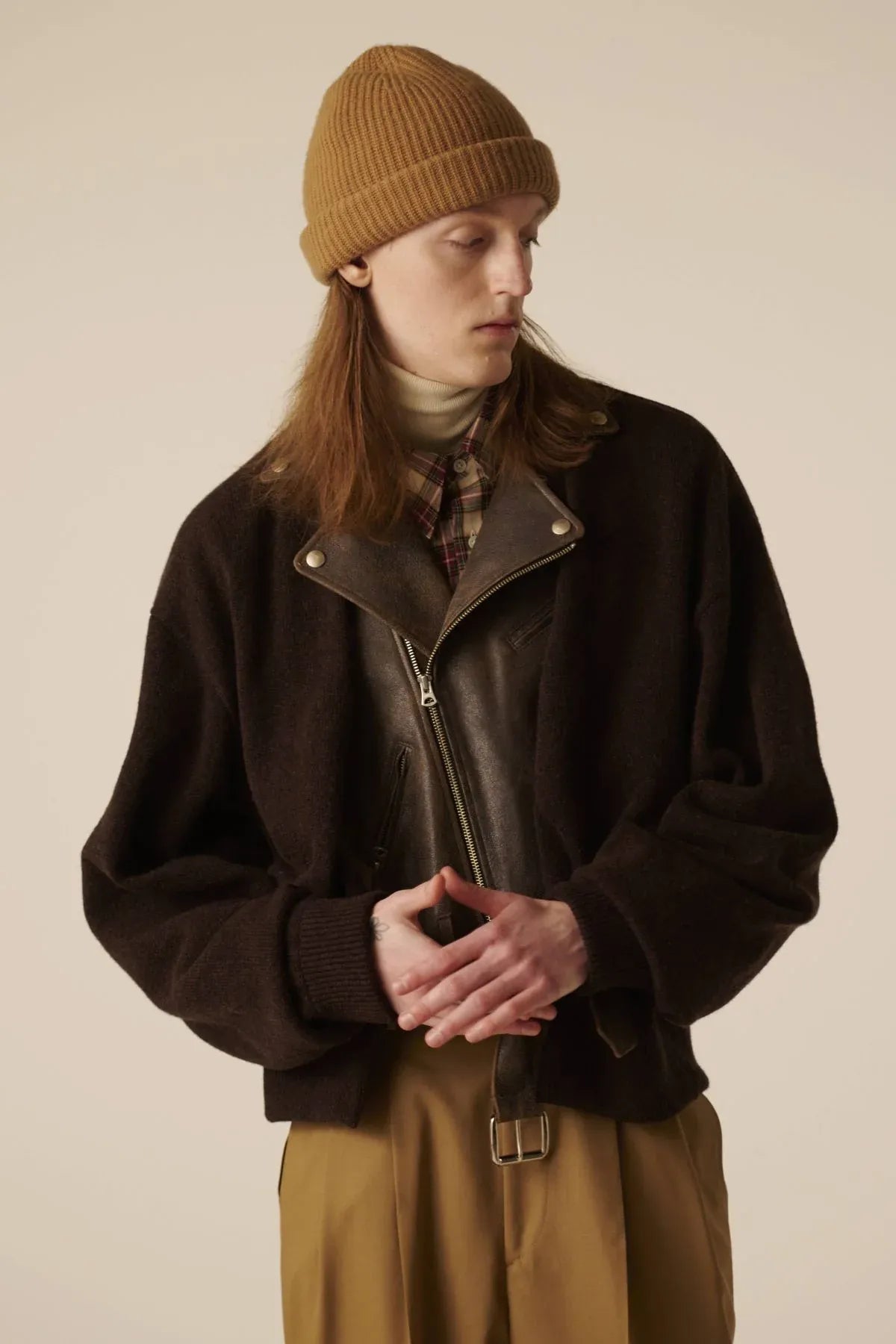 INSCRIRE - Riders Layerd Cardigan - BROWN USED × BROWN
