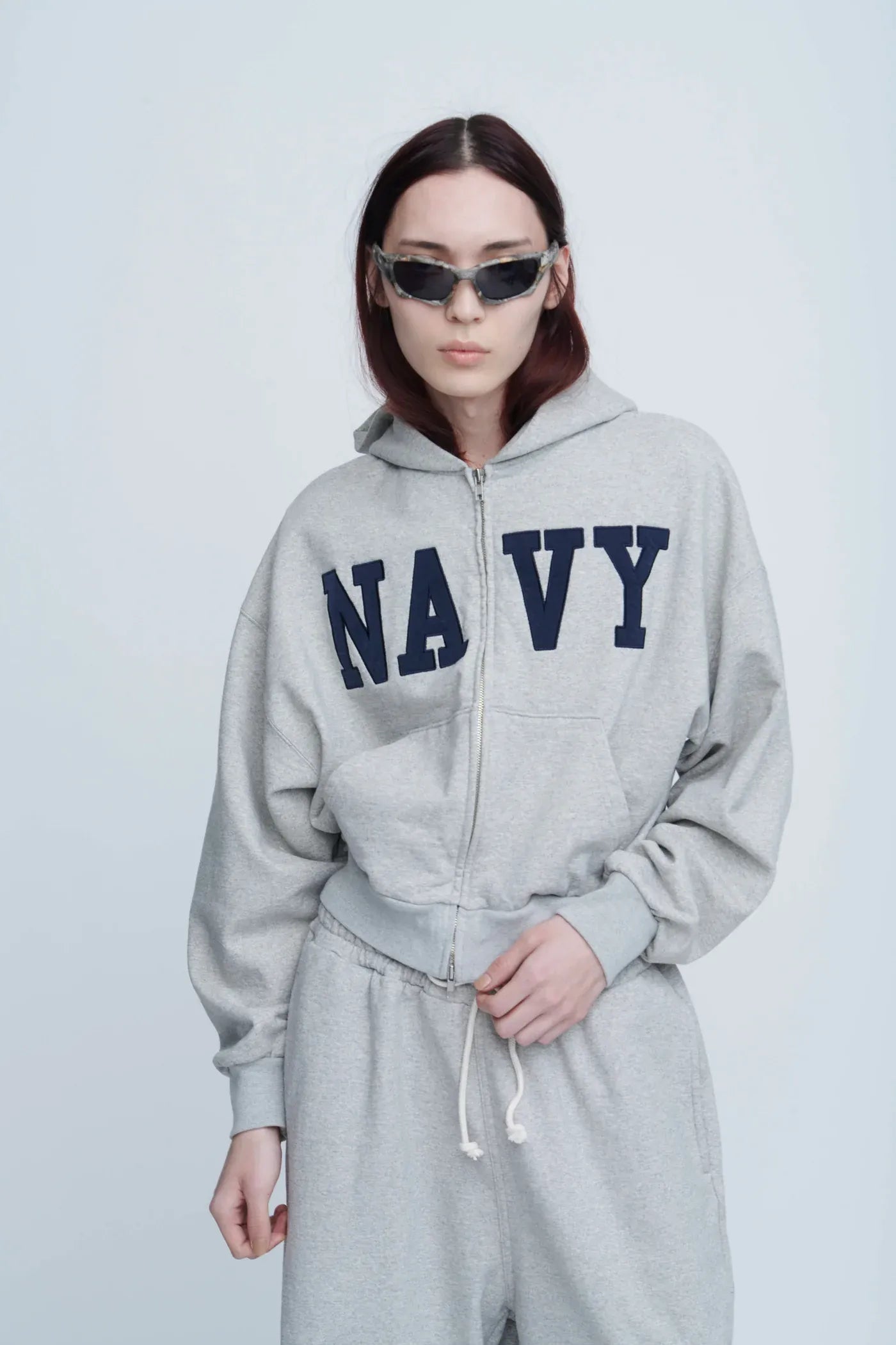 INSCRIRE - Navy Zip Hoodie - LT.GREY