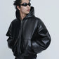 INSCRIRE - Leather Zip Up Hoodie - BLACK