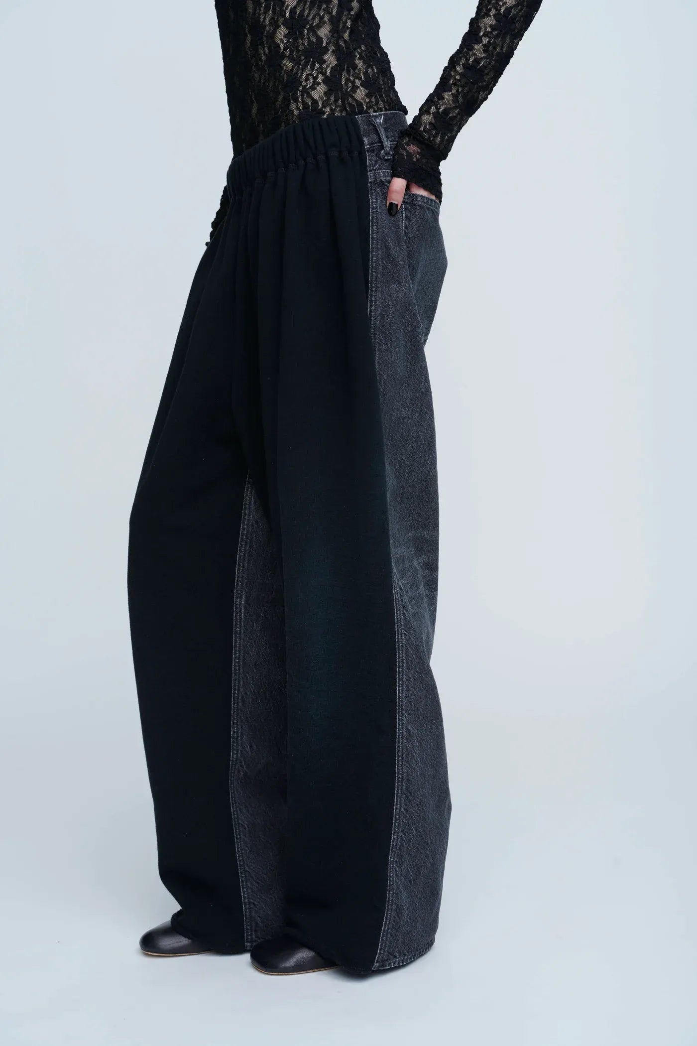 INSCRIRE - Hybrid Sweat Denim Pants - BLACK × BLACK