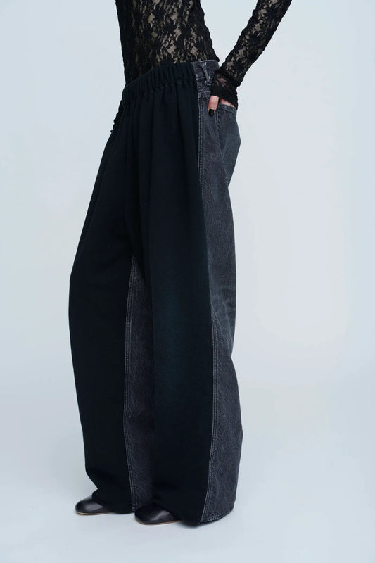 INSCRIRE - Hybrid Sweat Denim Pants - BLACK × BLACK