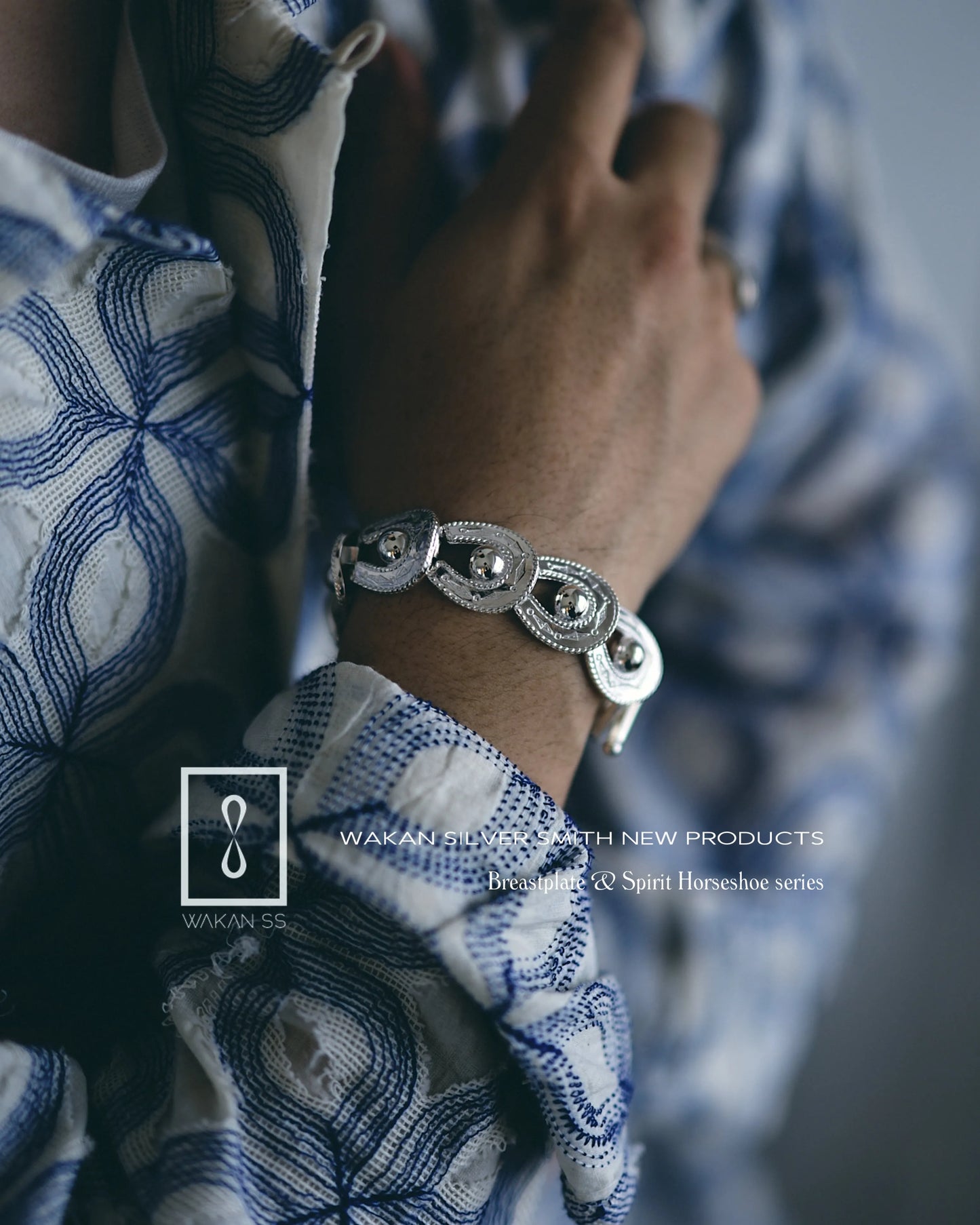 WAKAN SILVER SMITH - Spirit Horseshoe Bracelet (ALL beads) - SILVER